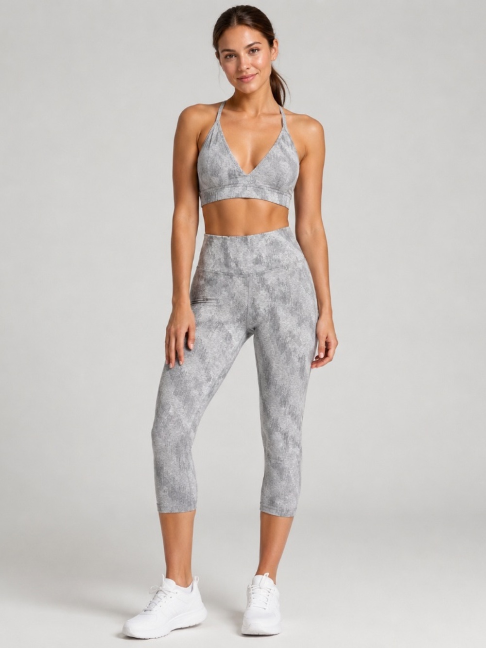 Athleta Gray‎ Printed Crop Leggings – Size L